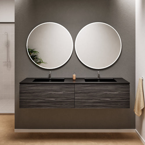 Aurora Double Set – Corian double Sinks & Countertop with 2 Drawers Vanity - ROVALUX