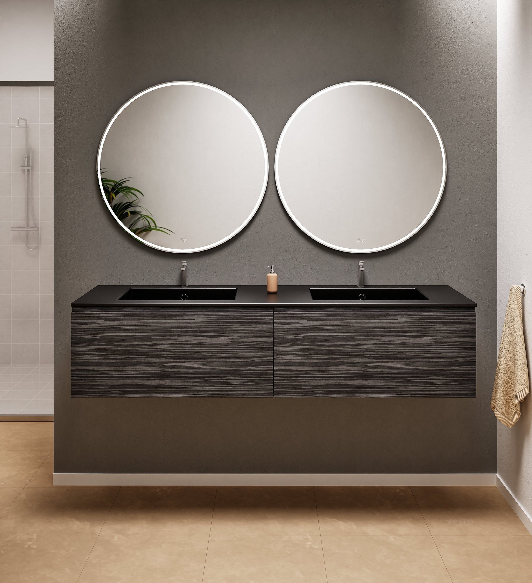 Aurora Double Set – Corian double Sinks & Countertop with 2 Drawers Vanity - ROVALUX