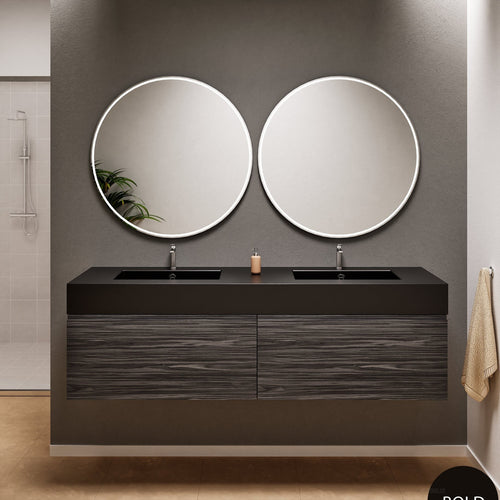 Aurora Double Set – Corian double Sinks & Countertop with 2 Drawers Vanity - ROVALUX