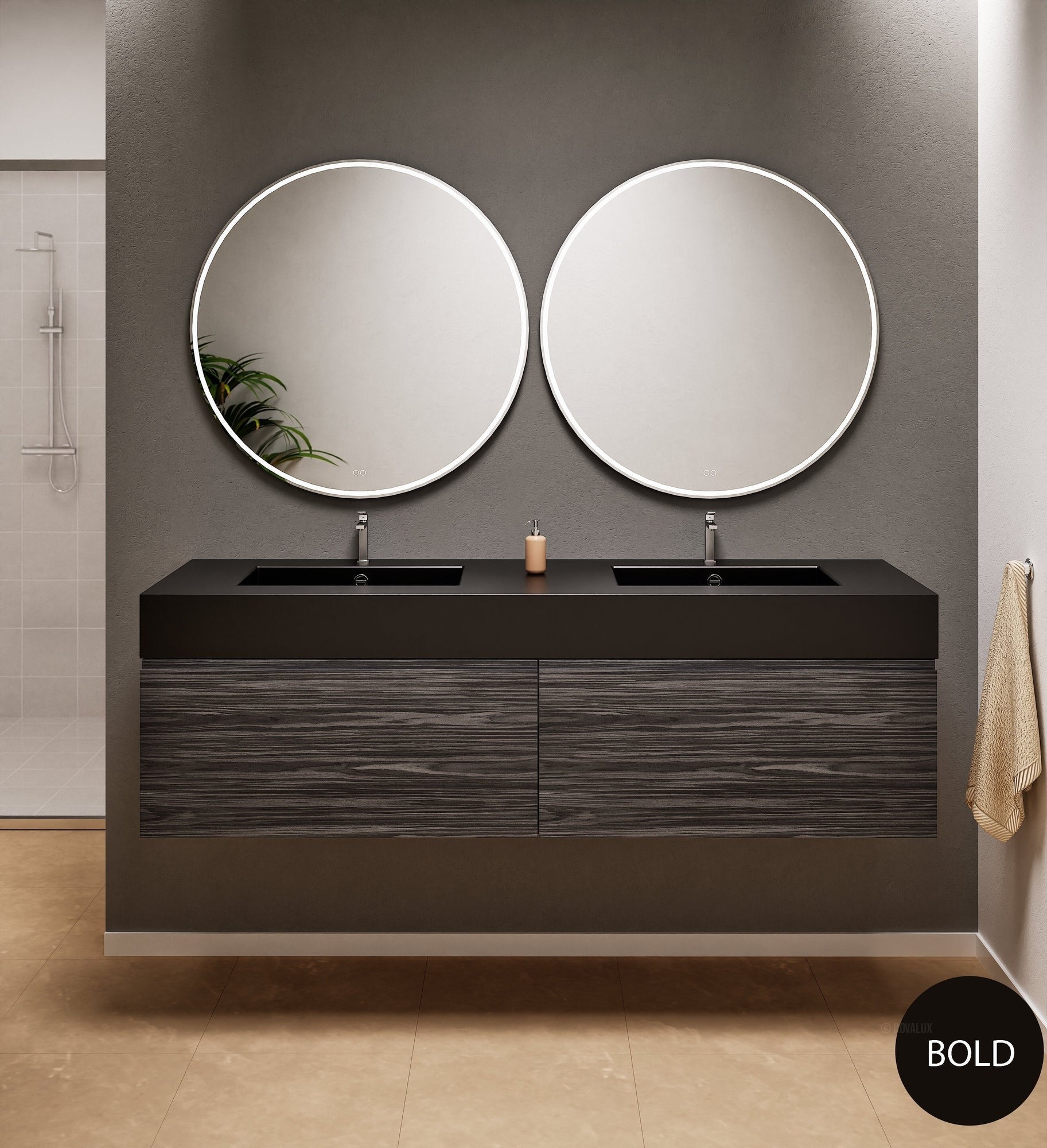 Aurora Double Set – Corian double Sinks & Countertop with 2 Drawers Vanity - ROVALUX