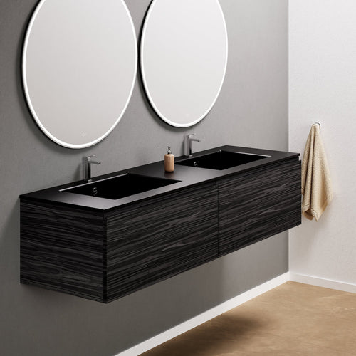 Aurora Double Set – Corian double Sinks & Countertop with 2 Drawers Vanity - ROVALUX