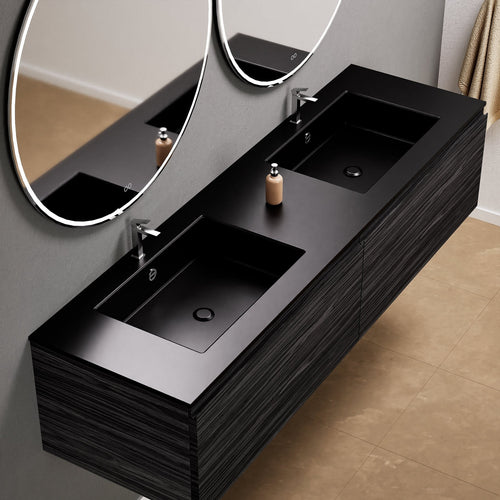 Aurora Double Set – Corian double Sinks & Countertop with 2 Drawers Vanity - ROVALUX