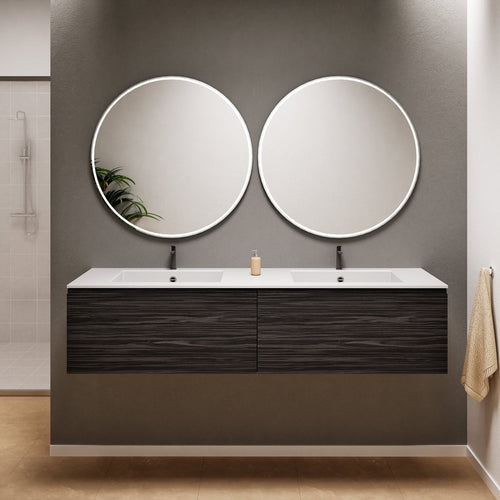 Aurora Double Set – Corian double Sinks & Countertop with 2 Drawers Vanity - ROVALUX