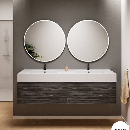 Aurora Double Set – Corian double Sinks & Countertop with 2 Drawers Vanity - ROVALUX