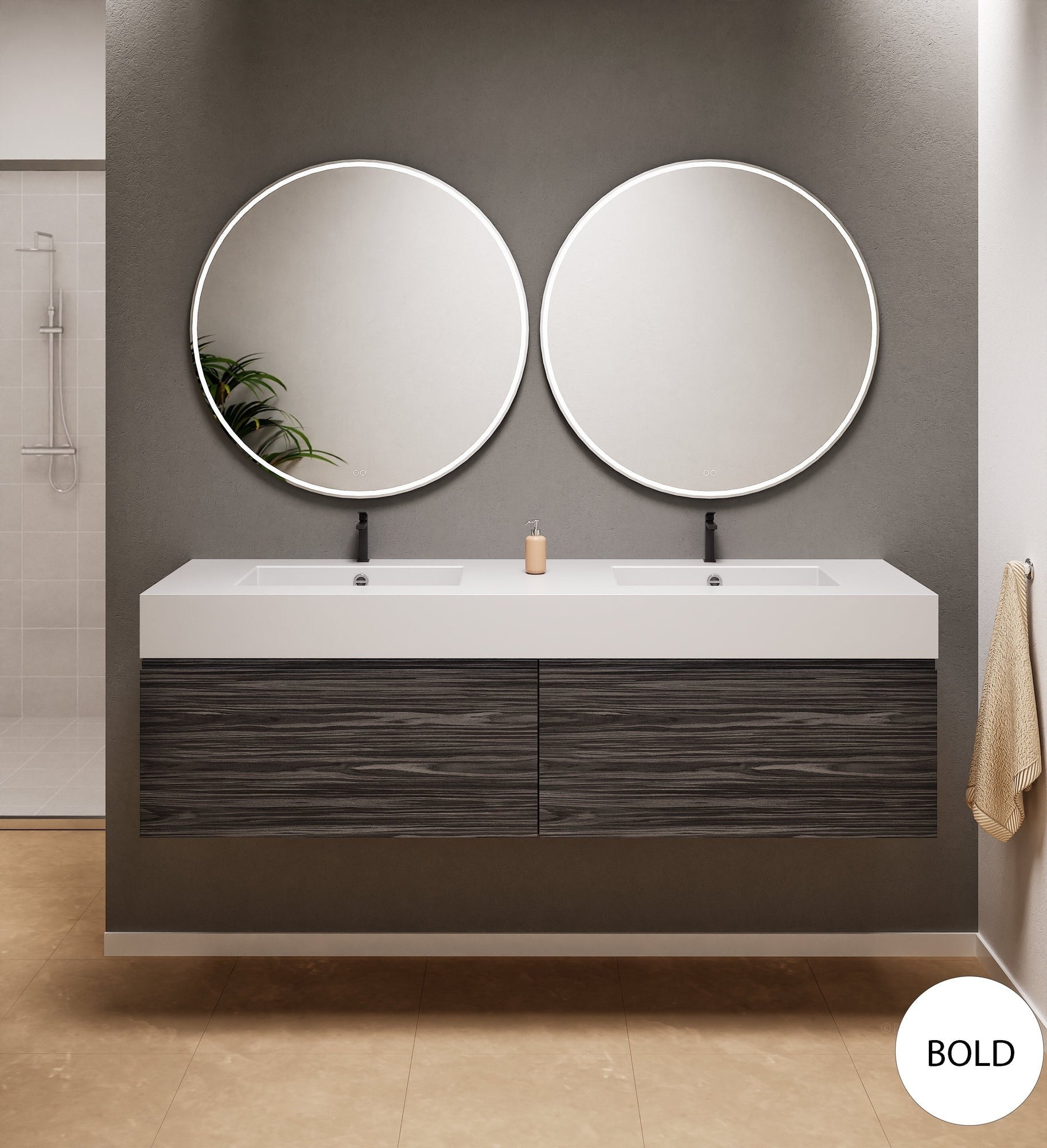 Aurora Double Set – Corian double Sinks & Countertop with 2 Drawers Vanity - ROVALUX