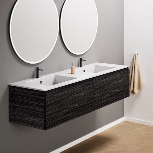 Aurora Double Set – Corian double Sinks & Countertop with 2 Drawers Vanity - ROVALUX