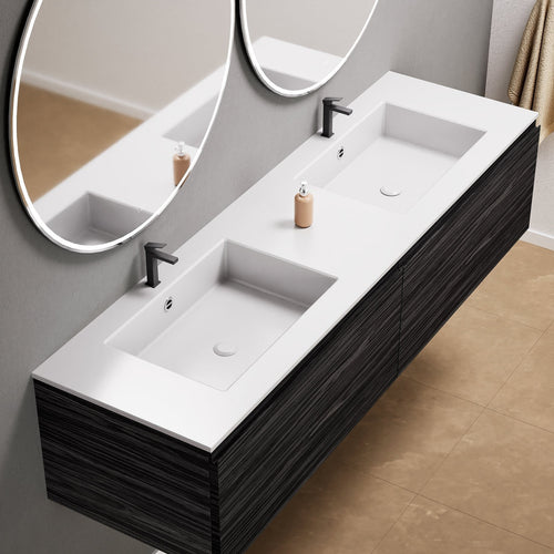 Aurora Double Set – Corian double Sinks & Countertop with 2 Drawers Vanity - ROVALUX