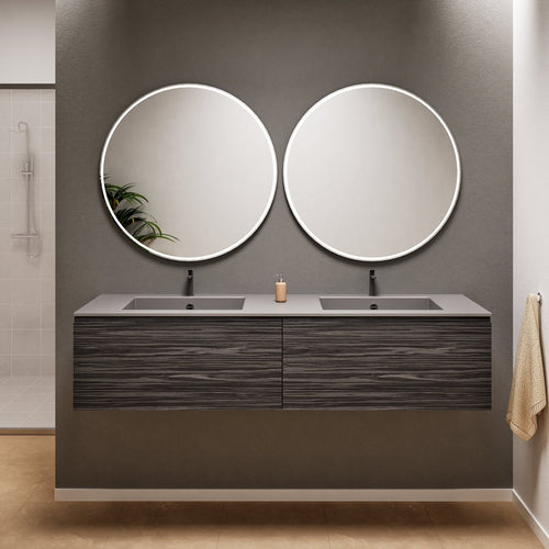 Aurora Double Set – Corian double Sinks & Countertop with 2 Drawers Vanity - ROVALUX