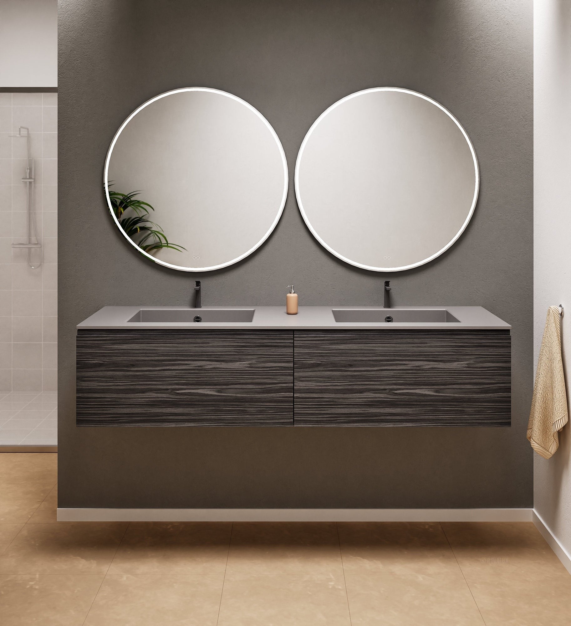 Aurora Double Set – Corian double Sinks & Countertop with 2 Drawers Vanity - ROVALUX