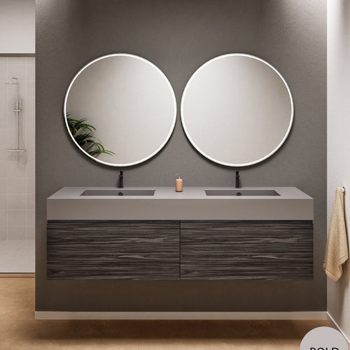 Aurora Double Set – Corian double Sinks & Countertop with 2 Drawers Vanity - ROVALUX