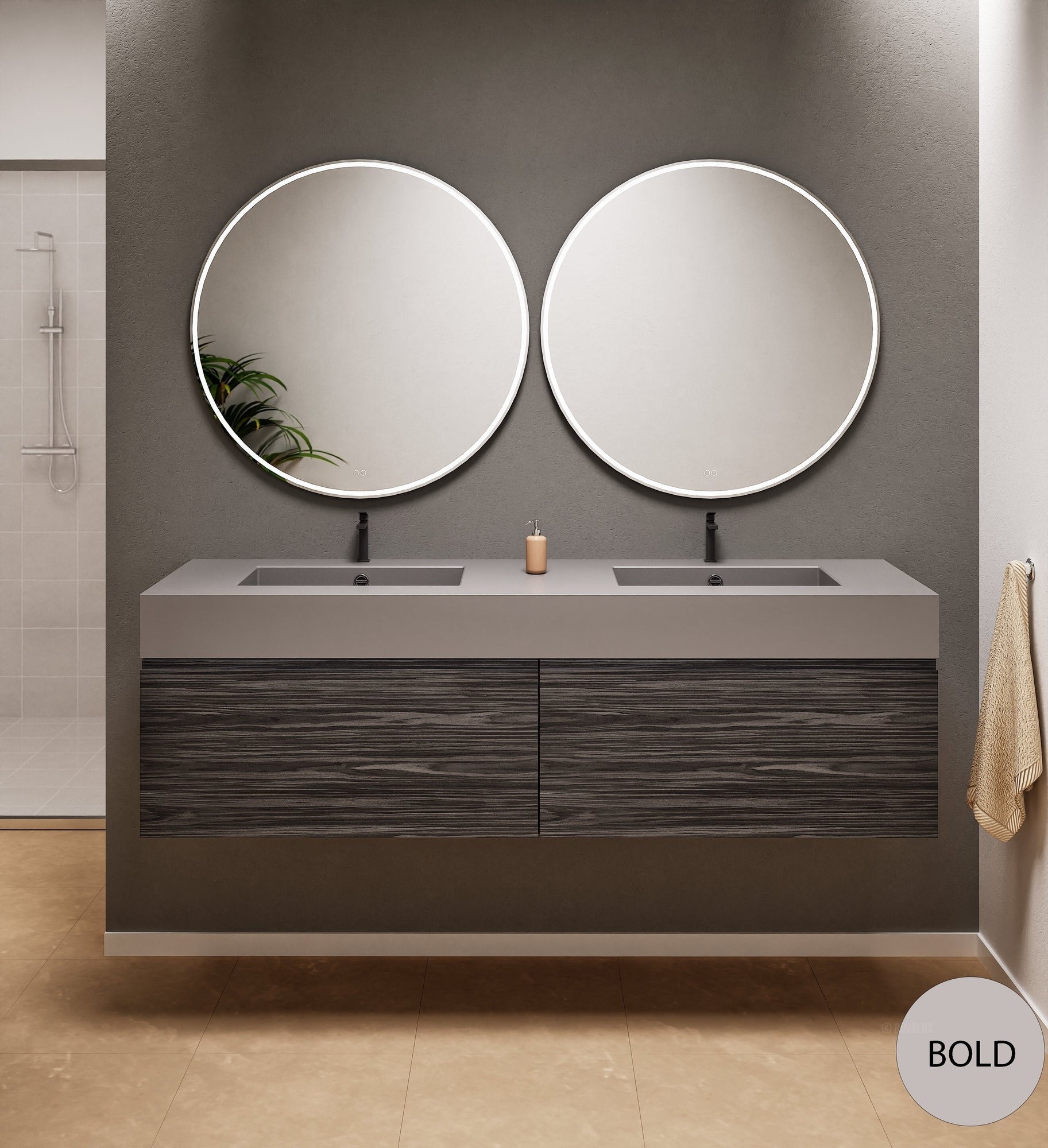 Aurora Double Set – Corian double Sinks & Countertop with 2 Drawers Vanity - ROVALUX