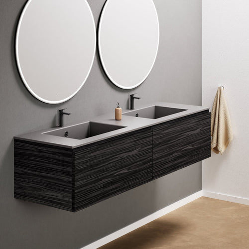 Aurora Double Set – Corian double Sinks & Countertop with 2 Drawers Vanity - ROVALUX