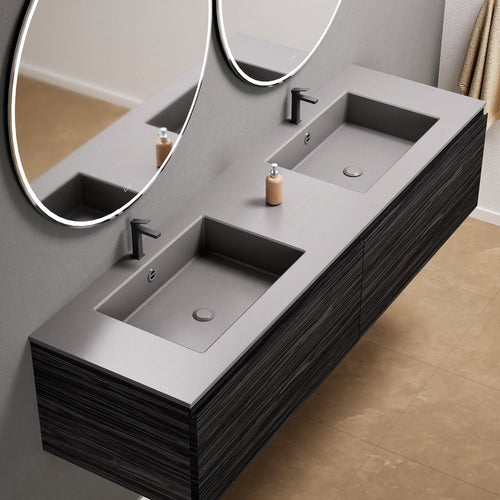 Aurora Double Set – Corian double Sinks & Countertop with 2 Drawers Vanity - ROVALUX