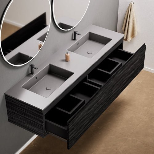 Aurora Double Set – Corian double Sinks & Countertop with 2 Drawers Vanity - ROVALUX