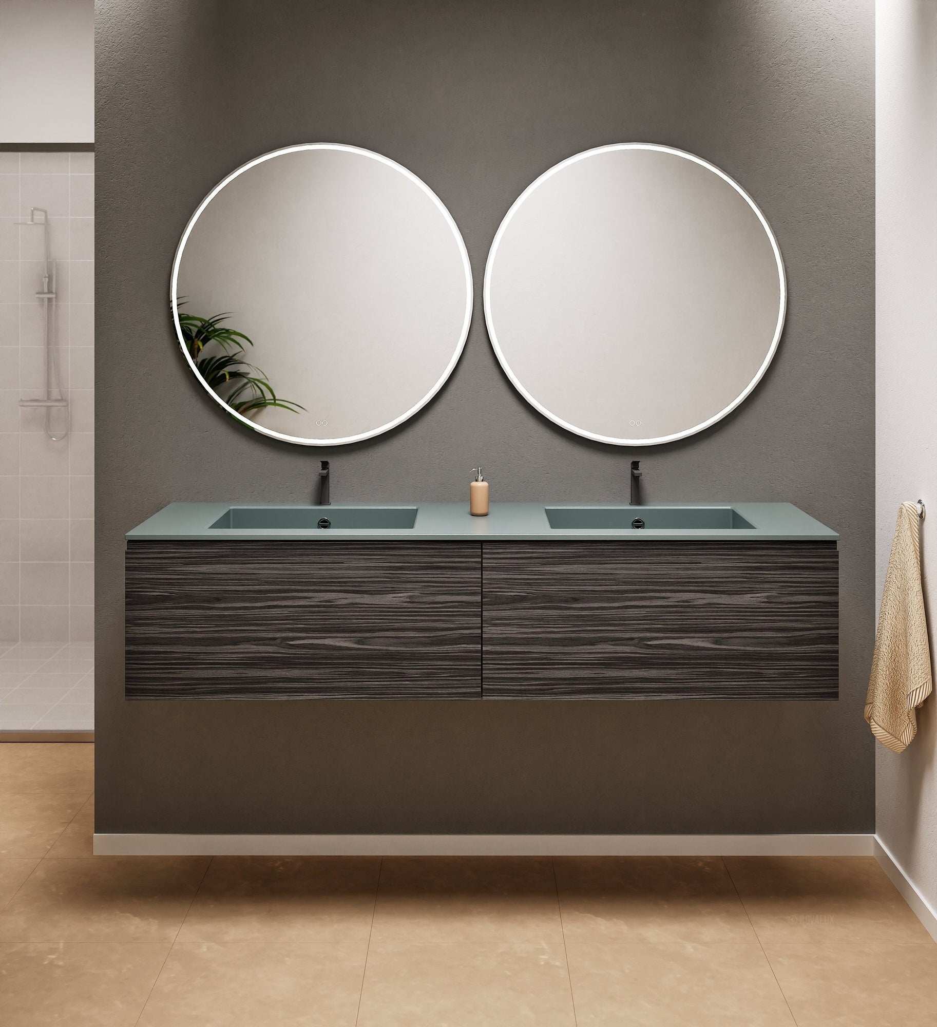 Aurora Double Set – Corian double Sinks & Countertop with 2 Drawers Vanity - ROVALUX