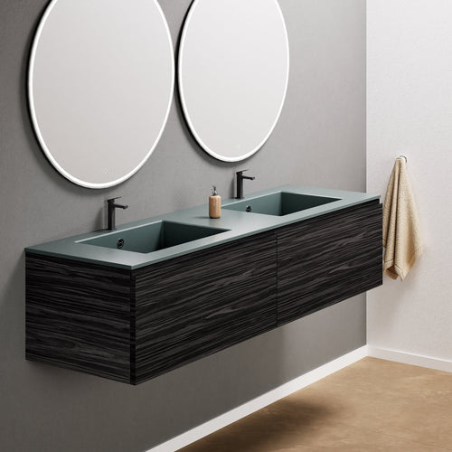 Aurora Double Set – Corian double Sinks & Countertop with 2 Drawers Vanity - ROVALUX