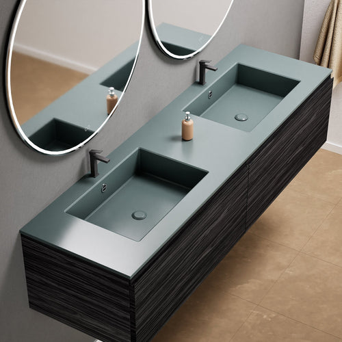 Aurora Double Set – Corian double Sinks & Countertop with 2 Drawers Vanity - ROVALUX