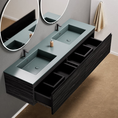 Aurora Double Set – Corian double Sinks & Countertop with 2 Drawers Vanity - ROVALUX