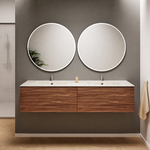 Aurora Double Set – Corian double Sinks & Countertop with 2 Drawers Vanity - ROVALUX