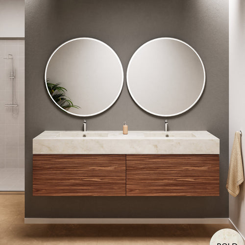 Aurora Double Set – Corian double Sinks & Countertop with 2 Drawers Vanity - ROVALUX