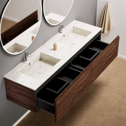 Aurora Double Set – Corian double Sinks & Countertop with 2 Drawers Vanity - ROVALUX