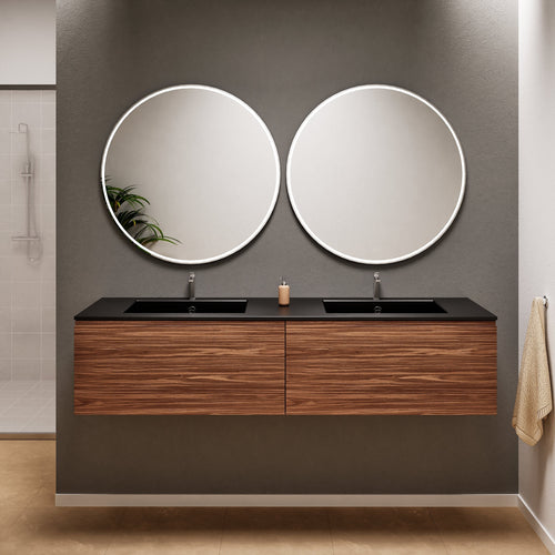Aurora Double Set – Corian double Sinks & Countertop with 2 Drawers Vanity - ROVALUX