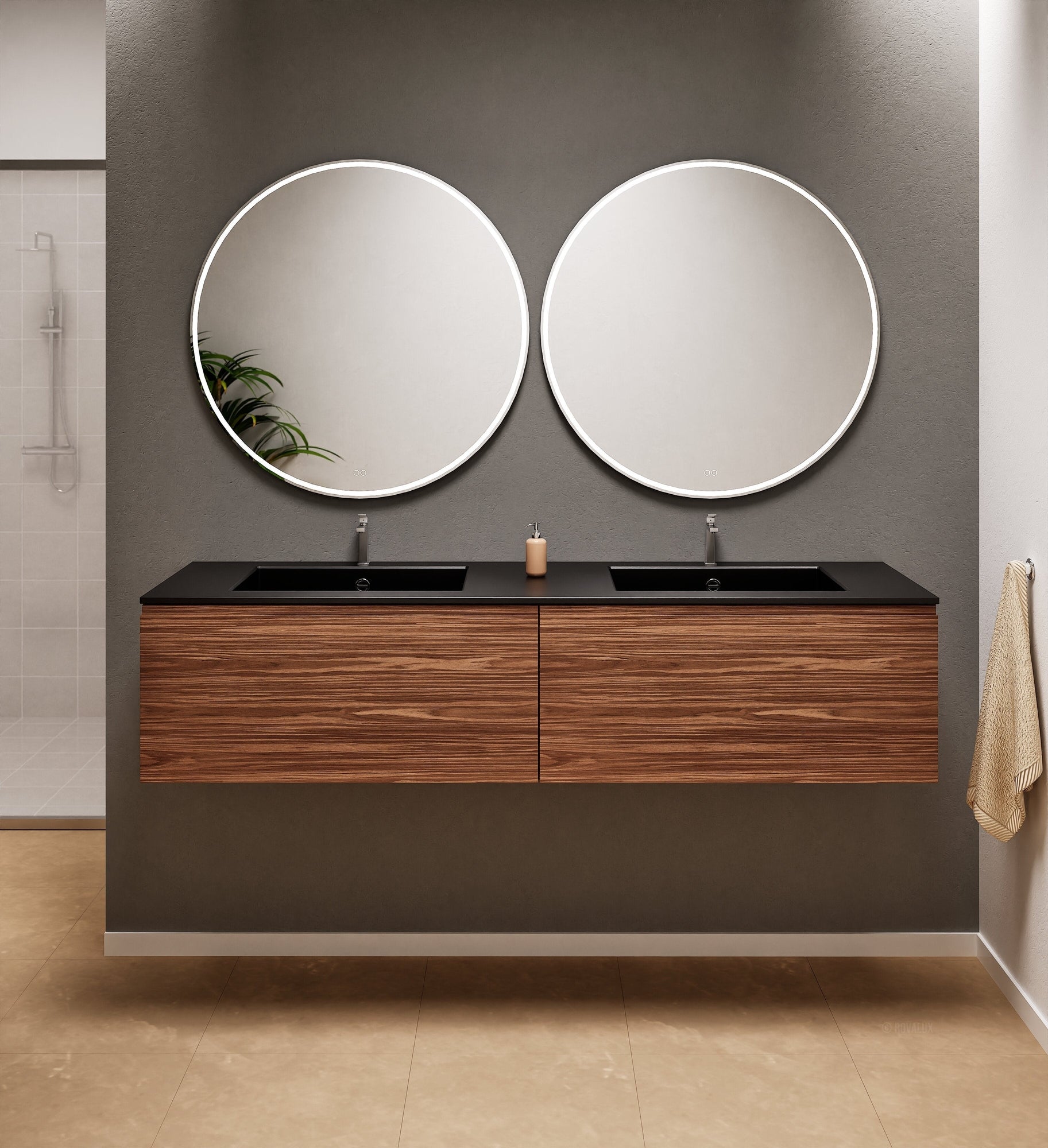 Aurora Double Set – Corian double Sinks & Countertop with 2 Drawers Vanity - ROVALUX
