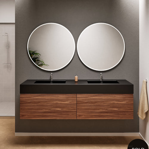 Aurora Double Set – Corian double Sinks & Countertop with 2 Drawers Vanity - ROVALUX