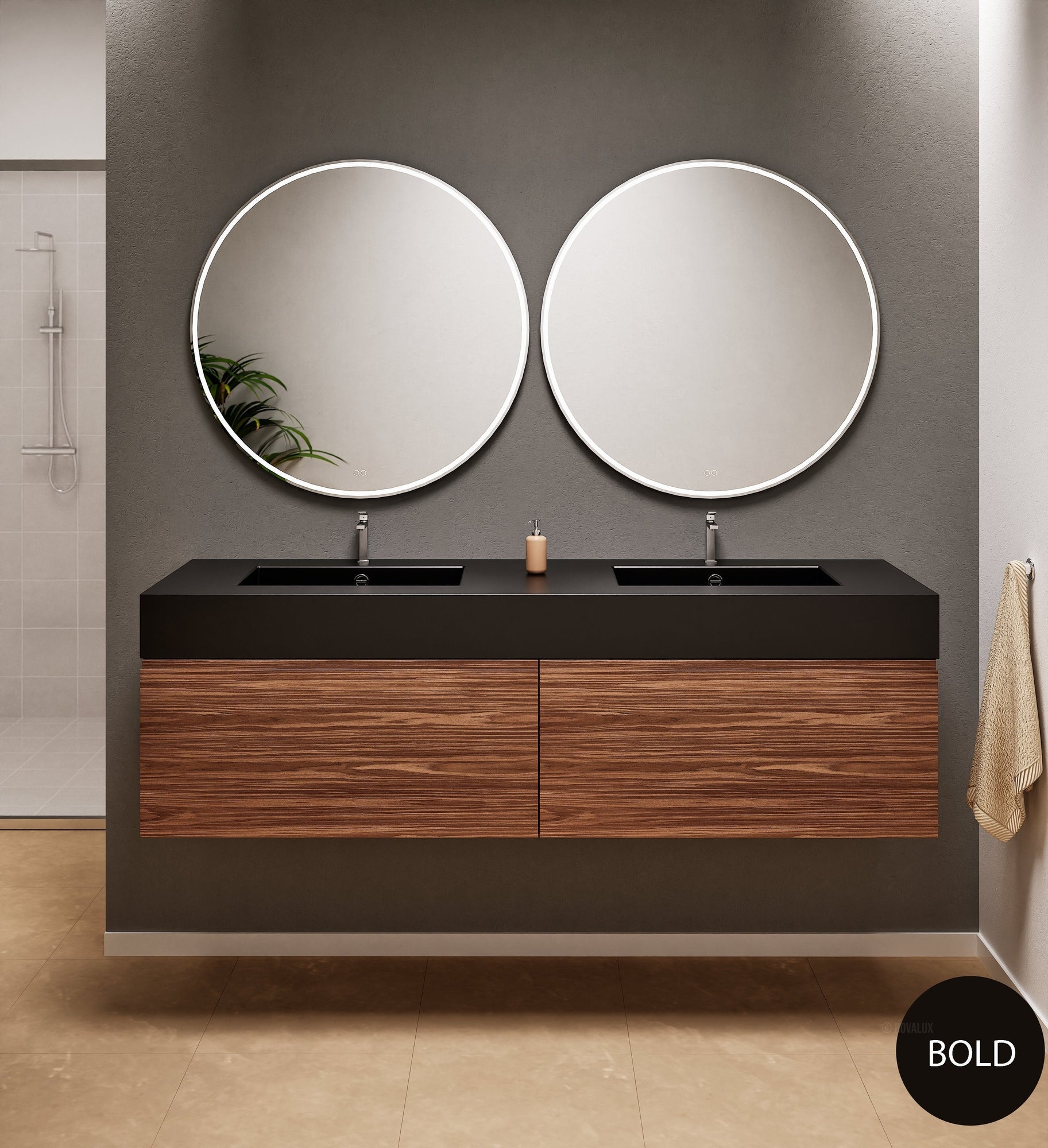 Aurora Double Set – Corian double Sinks & Countertop with 2 Drawers Vanity - ROVALUX