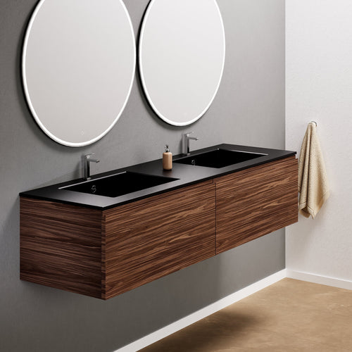 Aurora Double Set – Corian double Sinks & Countertop with 2 Drawers Vanity - ROVALUX