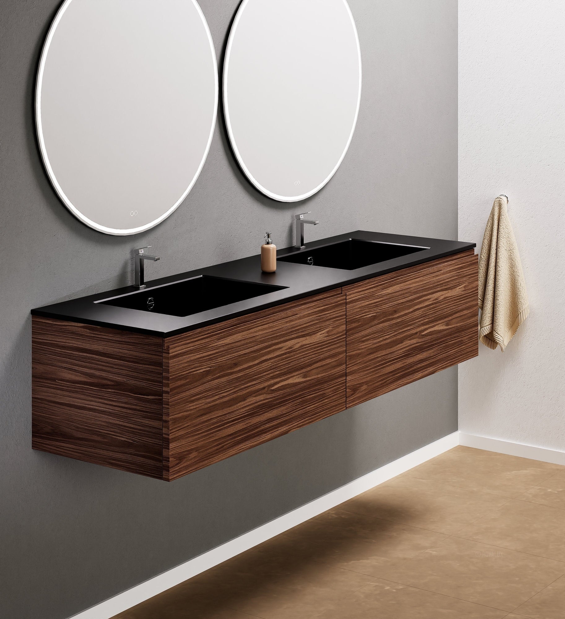 Aurora Double Set – Corian double Sinks & Countertop with 2 Drawers Vanity - ROVALUX