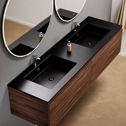 Aurora Double Set – Corian double Sinks & Countertop with 2 Drawers Vanity - ROVALUX
