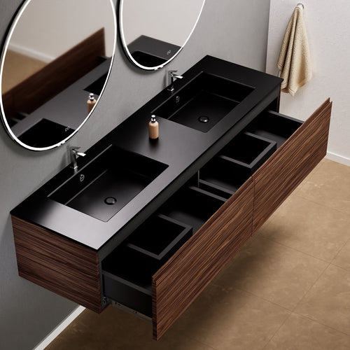 Aurora Double Set – Corian double Sinks & Countertop with 2 Drawers Vanity - ROVALUX