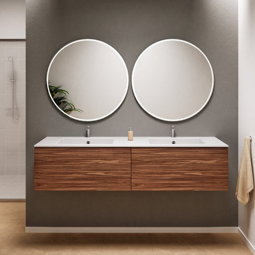Aurora Double Set – Corian double Sinks & Countertop with 2 Drawers Vanity - ROVALUX
