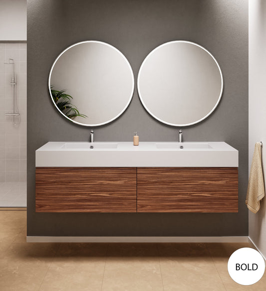 Aurora Double Set – Corian double Sinks & Countertop with 2 Drawers Vanity - ROVALUX