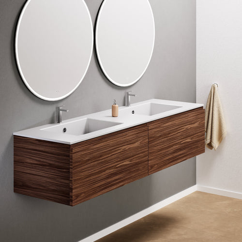 Aurora Double Set – Corian double Sinks & Countertop with 2 Drawers Vanity - ROVALUX