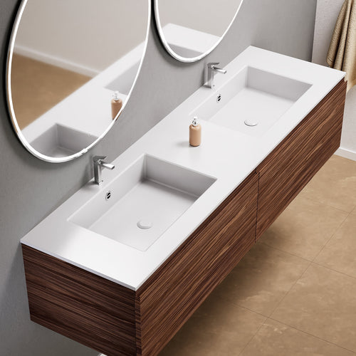Aurora Double Set – Corian double Sinks & Countertop with 2 Drawers Vanity - ROVALUX