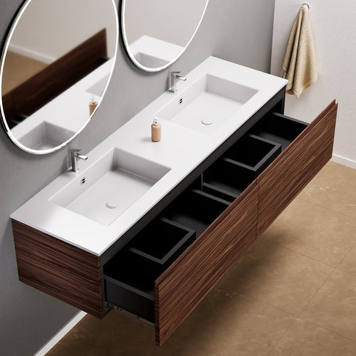 Aurora Double Set – Corian double Sinks & Countertop with 2 Drawers Vanity - ROVALUX