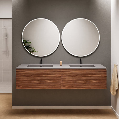 Aurora Double Set – Corian double Sinks & Countertop with 2 Drawers Vanity - ROVALUX
