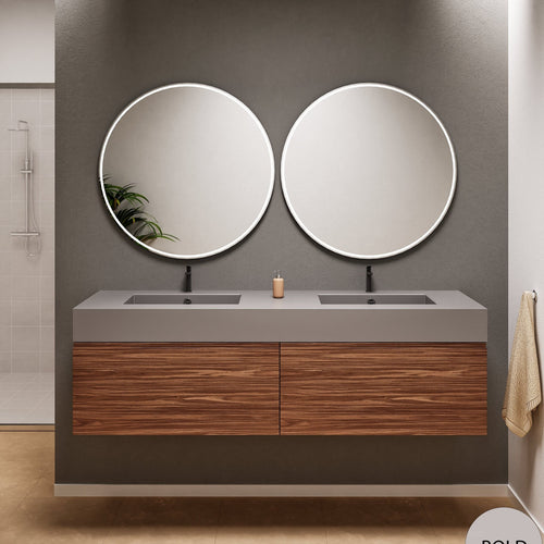 Aurora Double Set – Corian double Sinks & Countertop with 2 Drawers Vanity - ROVALUX
