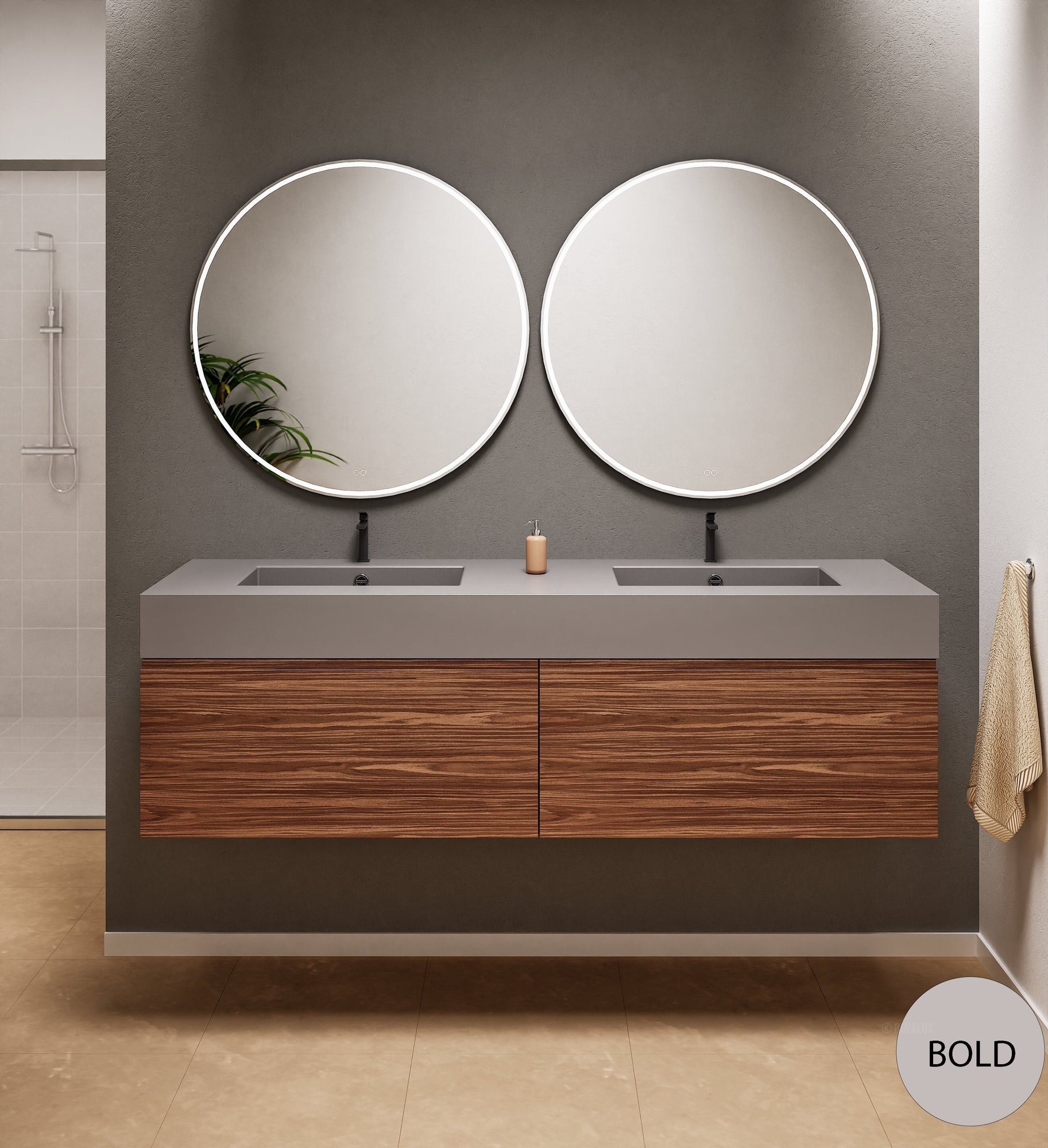 Aurora Double Set – Corian double Sinks & Countertop with 2 Drawers Vanity - ROVALUX