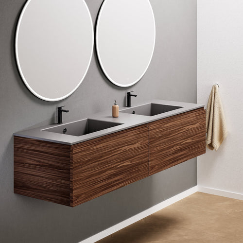 Aurora Double Set – Corian double Sinks & Countertop with 2 Drawers Vanity - ROVALUX