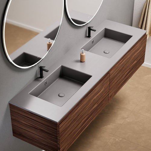 Aurora Double Set – Corian double Sinks & Countertop with 2 Drawers Vanity - ROVALUX