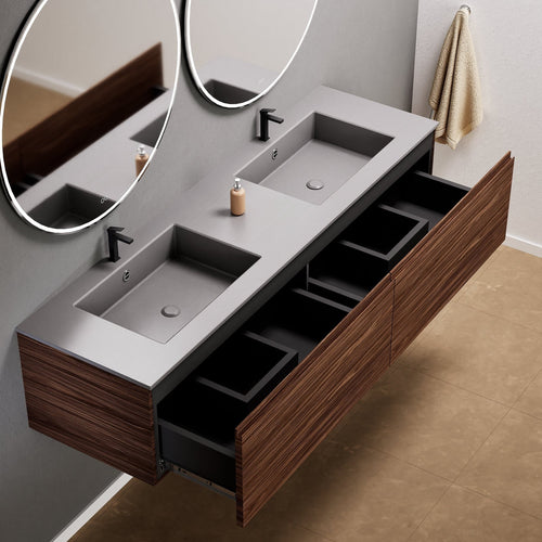 Aurora Double Set – Corian double Sinks & Countertop with 2 Drawers Vanity - ROVALUX