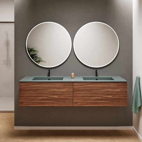 Aurora Double Set – Corian double Sinks & Countertop with 2 Drawers Vanity - ROVALUX