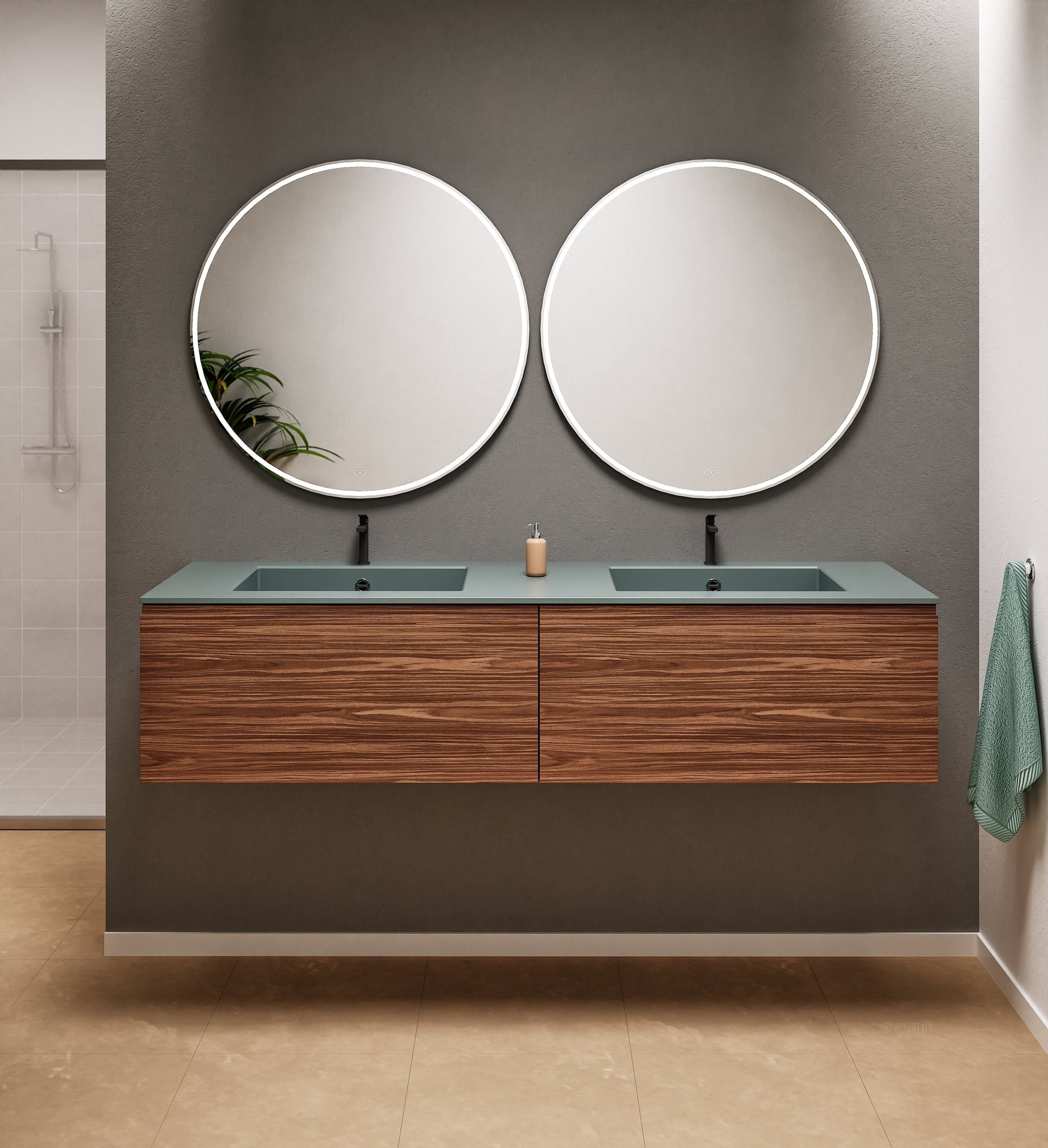 Aurora Double Set – Corian double Sinks & Countertop with 2 Drawers Vanity - ROVALUX