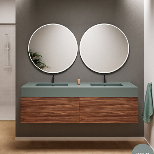 Aurora Double Set – Corian double Sinks & Countertop with 2 Drawers Vanity - ROVALUX