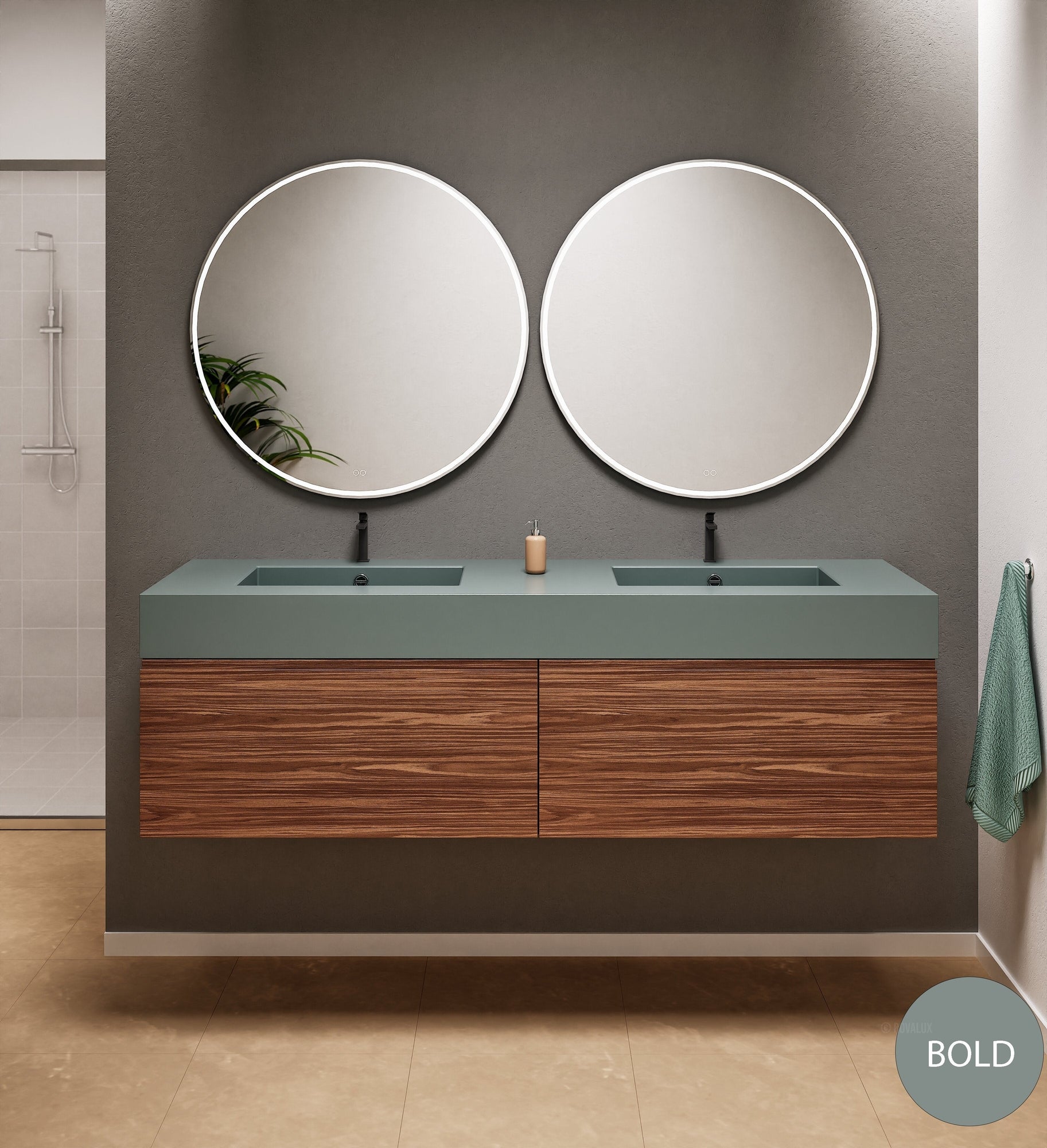 Aurora Double Set – Corian double Sinks & Countertop with 2 Drawers Vanity - ROVALUX