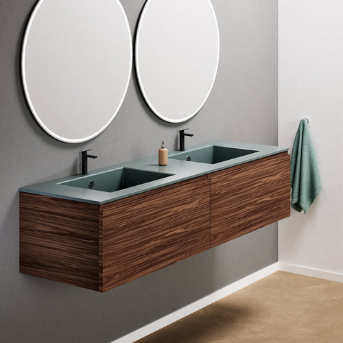 Aurora Double Set – Corian double Sinks & Countertop with 2 Drawers Vanity - ROVALUX