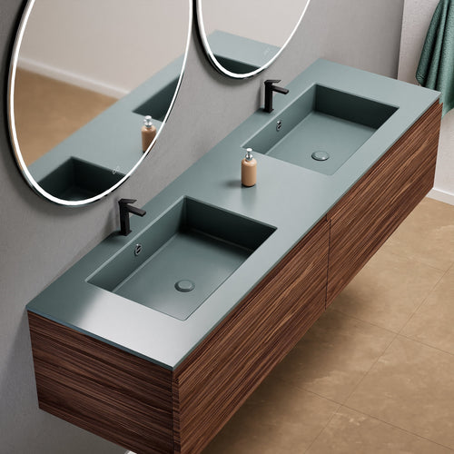 Aurora Double Set – Corian double Sinks & Countertop with 2 Drawers Vanity - ROVALUX
